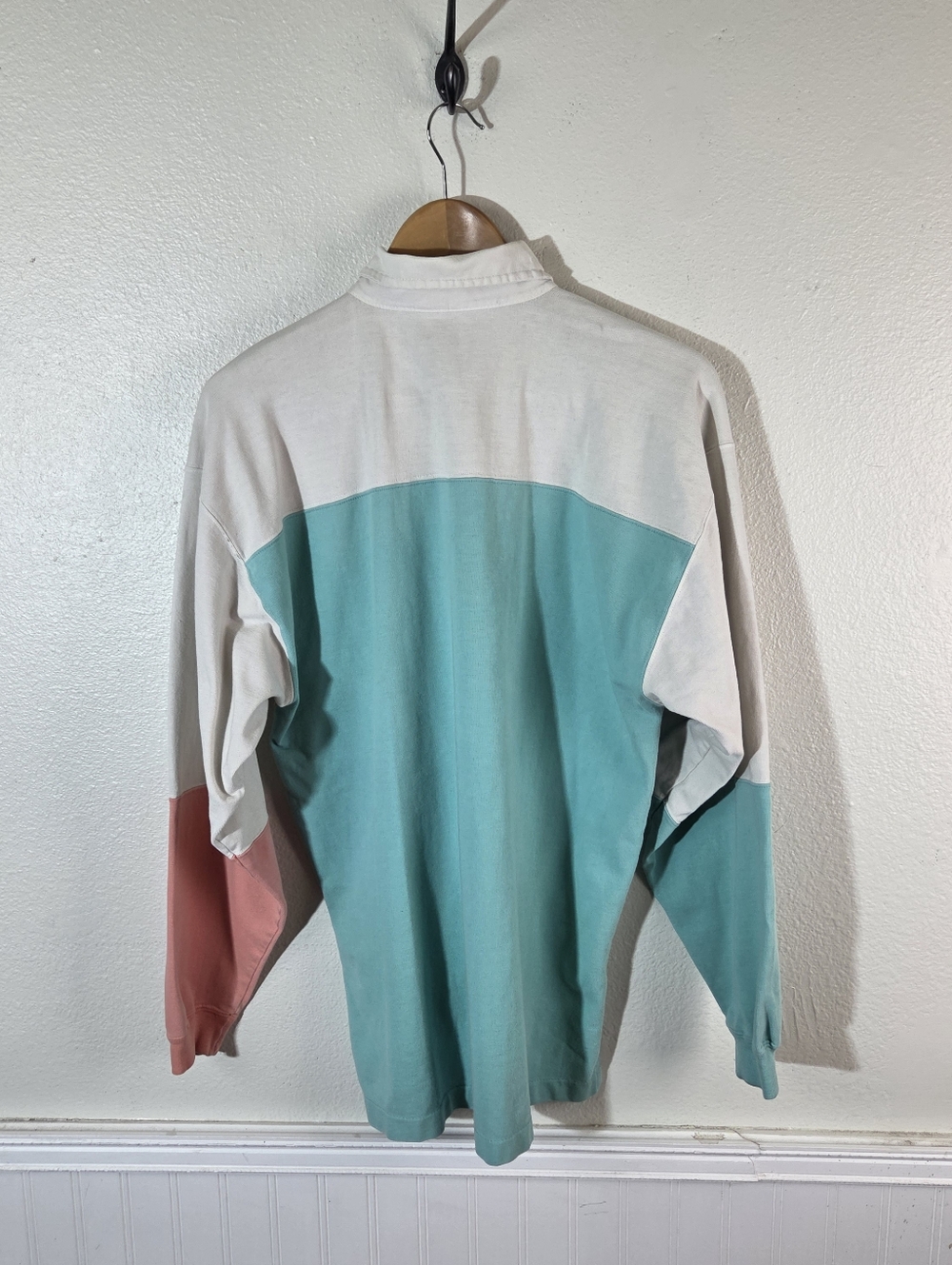 Vintage 90s Boundary Waters Colorblock Rugby Shirt Pullover Pastel Thick Cotton - Picture 4 of 16